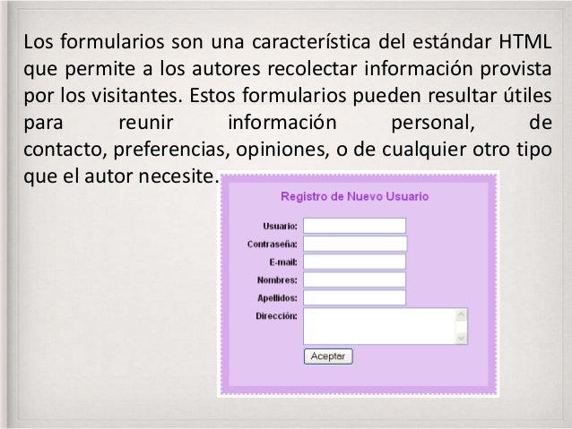 Resultado de imagen para que son los formularios HTML slideshare