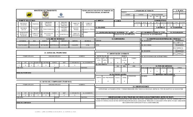 Formulario solicitud trámites registro nacional automotor