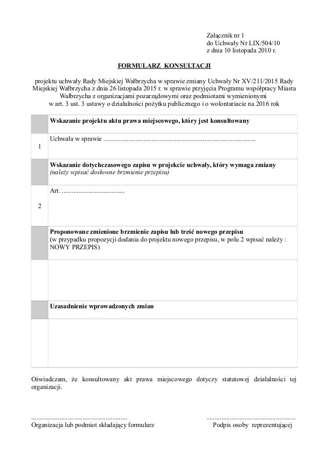 Formularz konsultacji społecznych