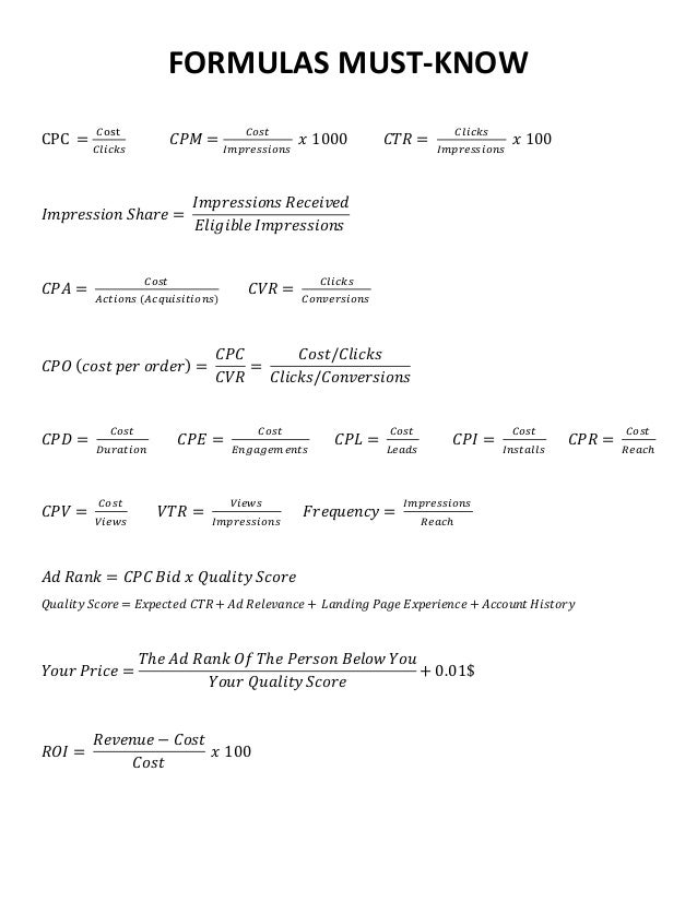 Formulas Must Know Formulas Must Know