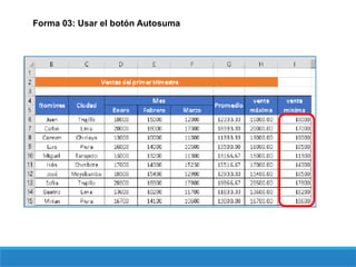 Forma 03: Usar el botón Autosuma
 
