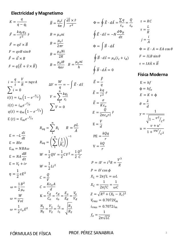 Cheatsheet Fórmulas de Física para Física General y
