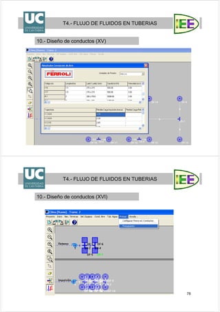 77
T4.- FLUJO DE FLUIDOS EN TUBERIAS
10.- Diseño de conductos (XV)
78
T4.- FLUJO DE FLUIDOS EN TUBERIAS
10.- Diseño de conductos (XVI)
 
