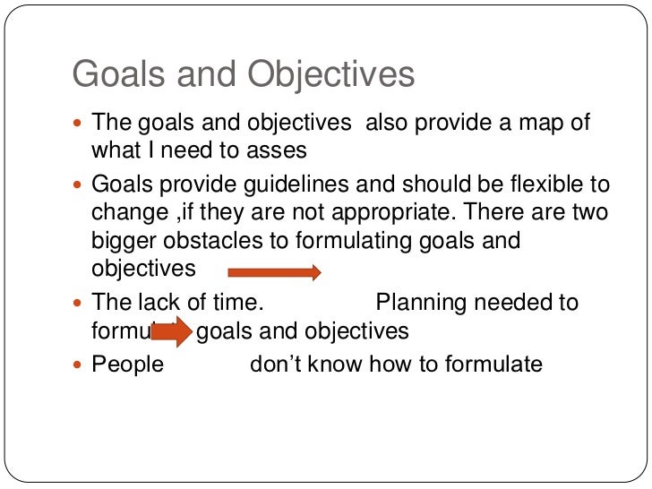 Formulating goals and objectives