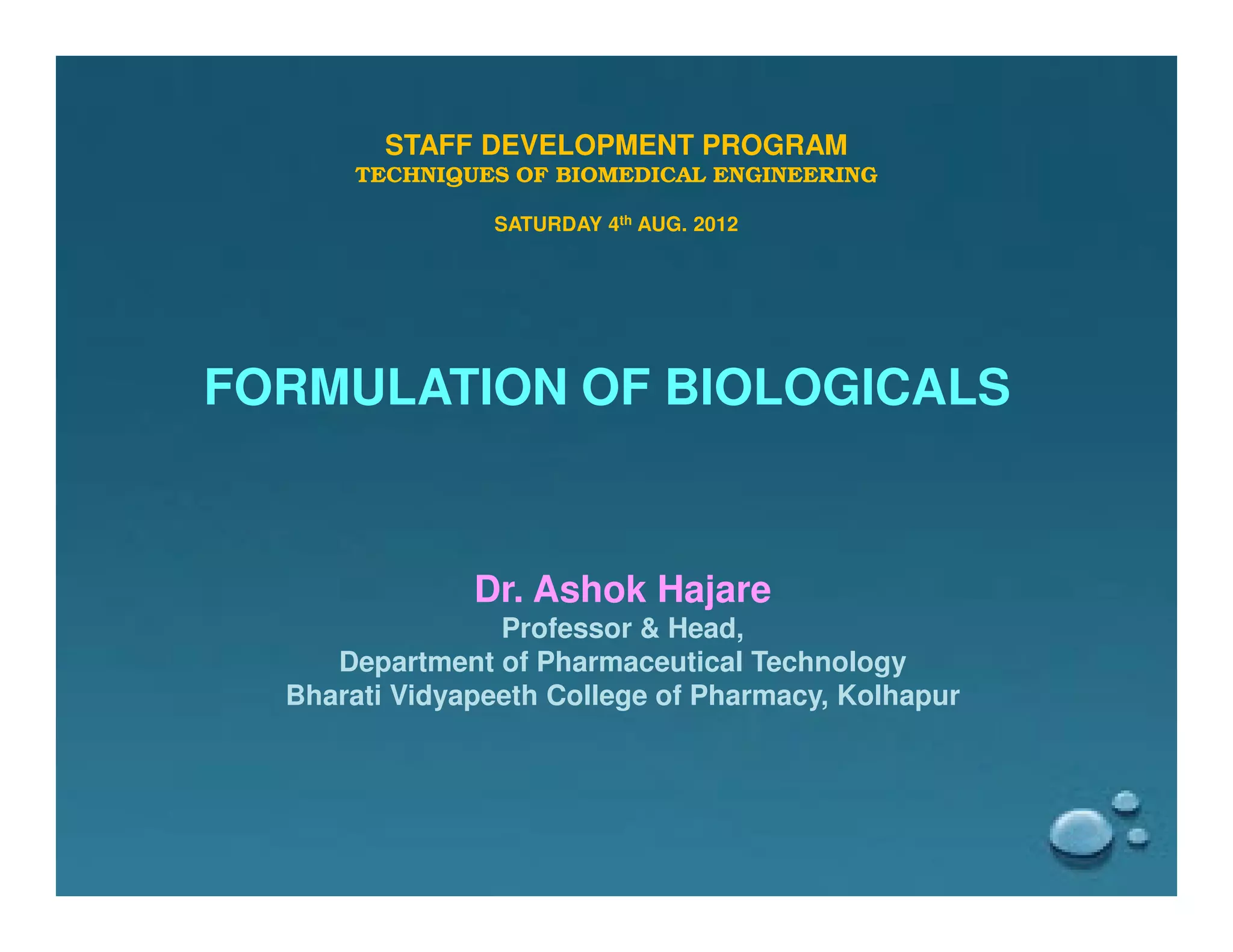 Formulation of biologicals | PDF