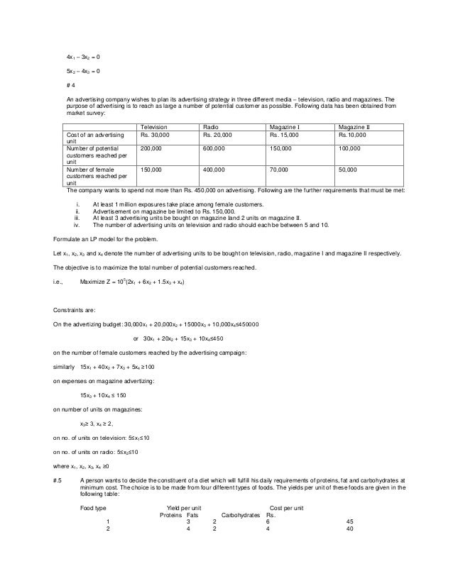 Formulation of lp problems