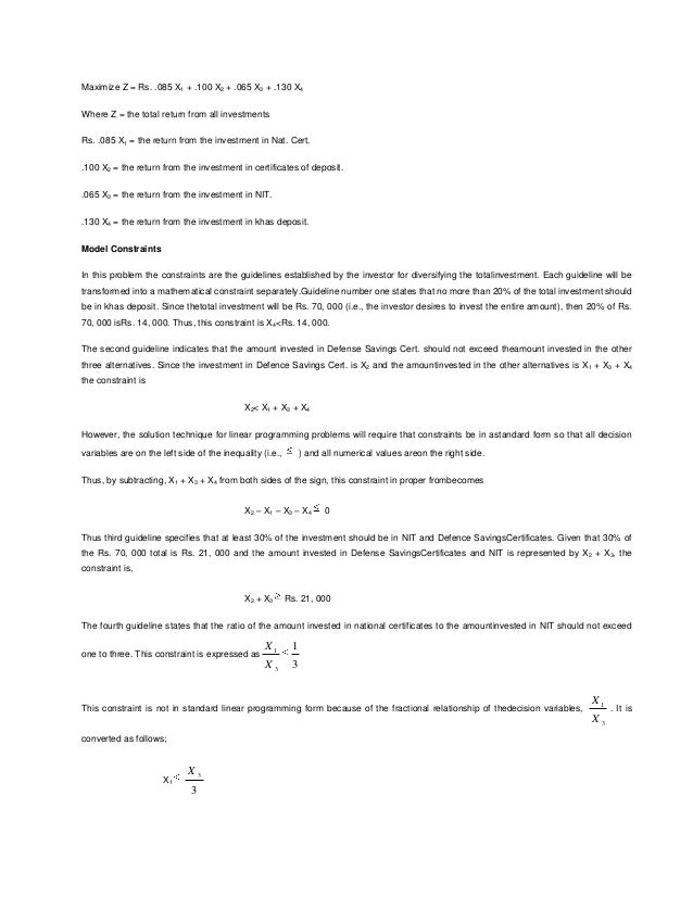 Formulation of lp problems
