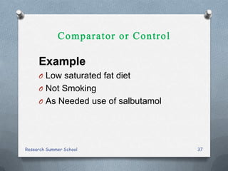 Example
O Low saturated fat diet
O Not Smoking
O As Needed use of salbutamol
Research Summer School 37
 