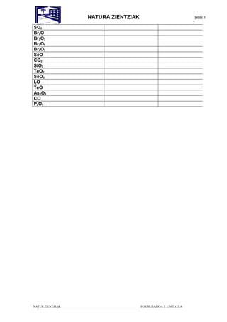 NATURA ZIENTZIAK DBH 3 
SO3 
Br2O 
Br2O3 
Br2O5 
Br2O7 
SeO 
CO2 
SiO2 
TeO2 
SeO3 
I2O 
TeO 
As2O3 
CO 
P2O5 
NATUR ZIENTZIAK____________________________________________________ FORMULAZIOA 5. UNITATEA 
7 
 