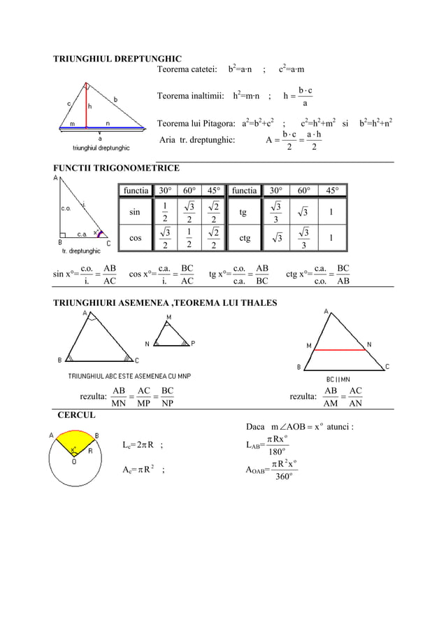 Formule matematice cls. v viii | PDF | Physics | Science