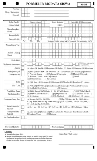 Formulir biodata siswa un 2014