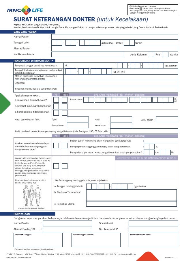 Formulir Surat Keterangan Dokter Untuk Kecelakaan 1
