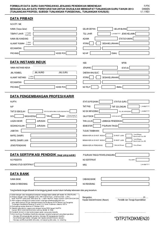 formulir data ptk dikmen v 1 1 rev distributed form ptk 1