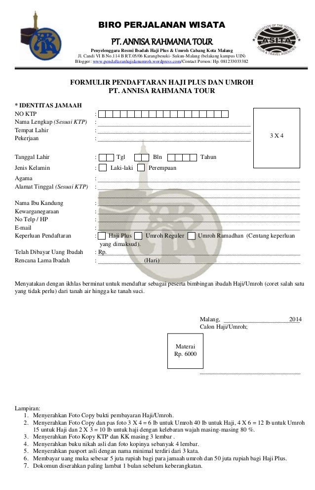 Formulir pendaftaran haji dan umroh