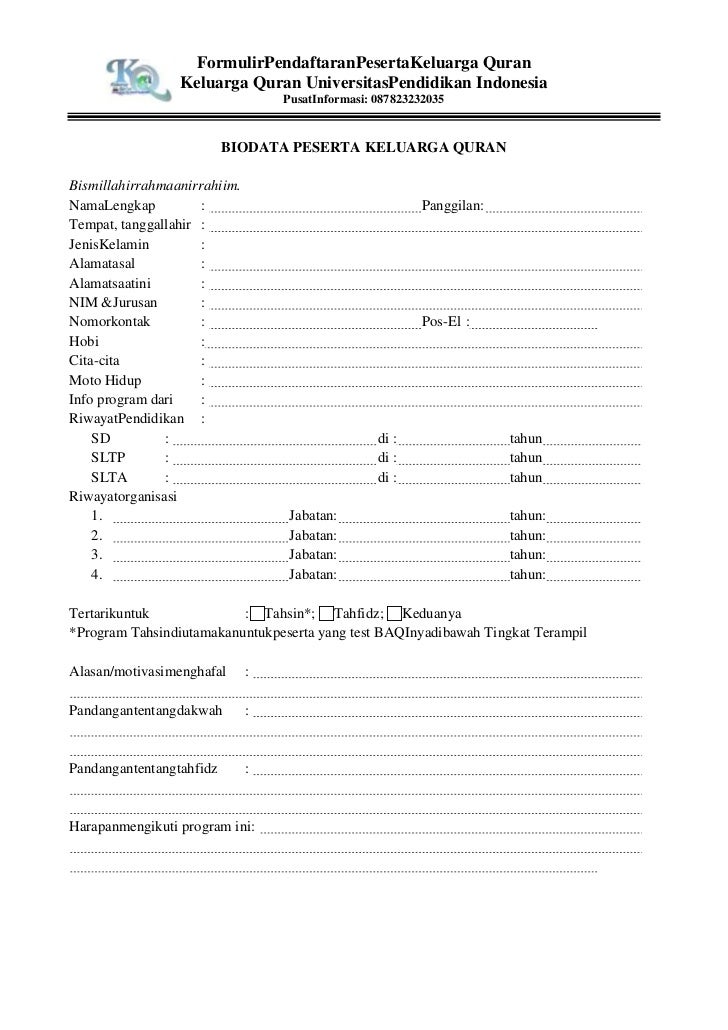 Formulir pendaftaran kq angkatan 5