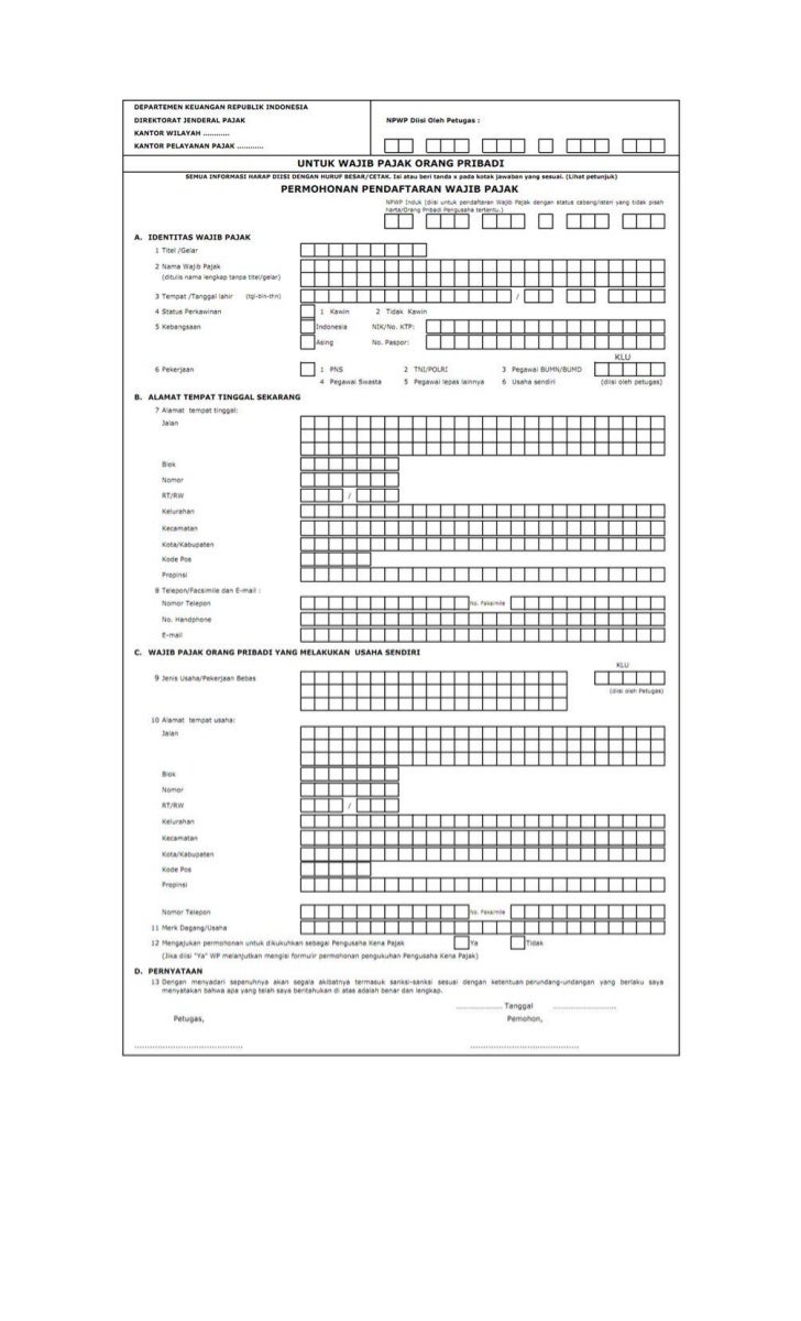 formulir npwp pendaftaran Formulir permohonan npwp pendaftaran