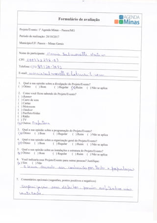 Formulário de Avaliação Agenda Passos