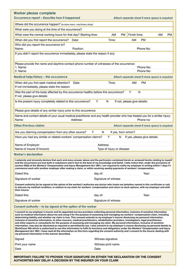 Workers Compensation Claim Form Western Australia | PDF