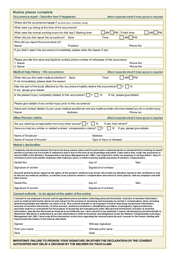 Workers Compensation Claim Form Western Australia Worker
