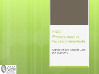 Foro 1
Proceso lineal vs.
Proceso intermitente
Carlos Enrique Alburez Luna
IDE 10482005
 