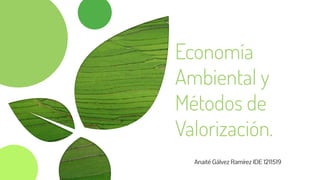Economía
Ambiental y
Métodos de
Valorización.
Anaité Gálvez Ramírez IDE 1211519
 
