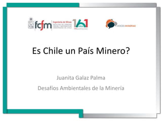 Es Chile un País Minero?
Juanita Galaz Palma
Desafíos Ambientales de la Minería
 
