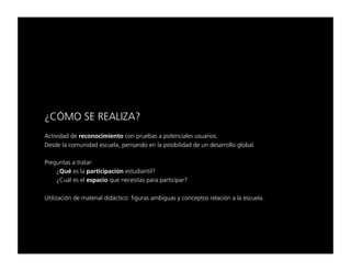 ﬁ`Ójl=pb=ob^ifw^=
^ÅíáîáÇ~Ç=ÇÉ=êÉÅçåçÅáãáÉåíç=Åçå=éêìÉÄ~ë=~=éçíÉåÅá~äÉë=ìëì~êáçëK=
aÉëÇÉ=ä~=ÅçãìåáÇ~Ç=ÉëÅìÉä~I=éÉåë~åÇç=Éå=ä~=éçëáÄáäáÇ~Ç=ÇÉ=ìå=ÇÉë~êêçääç=ÖäçÄ~äK=

mêÉÖìåí~ë=~=íê~í~êW=
=   ﬁnì¨=Éë=ä~=é~êíáÅáé~Åáµå=ÉëíìÇá~åíáä=
=   ﬁ`ì•ä=Éë=Éä=Éëé~Åáç=èìÉ=åÉÅÉëáí~ë=é~ê~=é~êíáÅáé~ê=

ríáäáò~Åáµå=ÇÉ=ã~íÉêá~ä=ÇáÇ•ÅíáÅçW=ÑáÖìê~ë=~ãÄáÖì~ë=ó=ÅçåÅÉéíçë=êÉä~Åáµå=~=ä~=ÉëÅìÉä~K=
 