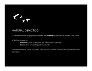 j^qbof^i=afaÁ`qf`l=
i~=~ÅíáîáÇ~Ç=ëÉ=êÉ~äáò~=Éå=Öêìéçë=ÅçåÑçêã~Ççë=éçê=~äìãåçë=ÇÉ=ä~=ÉëÅìÉä~=ÇÉ=Çáëíáåíçë=í~ääÉê=ó=~¥çëK=

pÉ=ÇáîáÇÉ=Éå=Ççë=é~êíÉëW=
=   ==      fåÇáîáÇì~äW=ﬁ`ì•ä=Éë=Éä=Éëé~Åáç=èìÉ=åÉÅÉëáí~ë=é~ê~=é~êíáÅáé~ê=
=   ==      dêìé~äWﬁnì¨=Éë=ä~=é~êíáÅáé~Åáµå=ÉëíìÇá~åíáä=

j~íÉêá~äÉë=~ãÄáÖìçëW=ÑáÖìê~ëI=ÅçåÅÉéíçëK=i•éáÅÉë=é~ê~=ä~=ÅêÉ~Åáµå=éÉêëçå~ä==EÉîáí~ê=éêÉÇÉíÉêãáå~ê=ä~ë=
êÉëéìÉëí~ëFK===
 