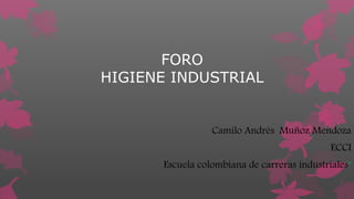 FORO 
HIGIENE INDUSTRIAL 
Camilo Andrés Muñoz Mendoza 
ECCI 
Escuela colombiana de carreras industriales” 
 