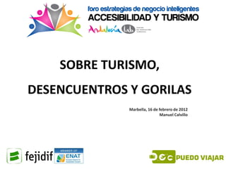 SOBRE TURISMO,
DESENCUENTROS Y GORILAS
              Marbella, 16 de febrero de 2012
                              Manuel Calvillo
 