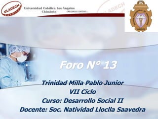 Foro N° 13 Trinidad Milla Pablo Junior VII Ciclo Curso: Desarrollo Social II Docente: Soc. Natividad Lloclla Saavedra 