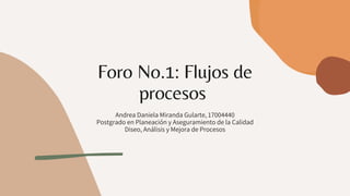 Foro No.1: Flujos de
procesos
Andrea Daniela Miranda Gularte, 17004440
Postgrado en Planeación y Aseguramiento de la Calidad
Diseo, Análisis y Mejora de Procesos
 