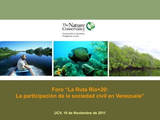 Foro “La Ruta Rio+20:
La participación de la sociedad civil en Venezuela”


               UCV, 10 de Noviembre de 2011
 