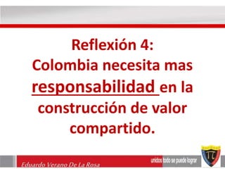 Reflexión 4: 
Colombia necesita mas 
responsabilidad en la 
construcción de valor 
compartido. 
Eduardo Verano De La Rosa 
 