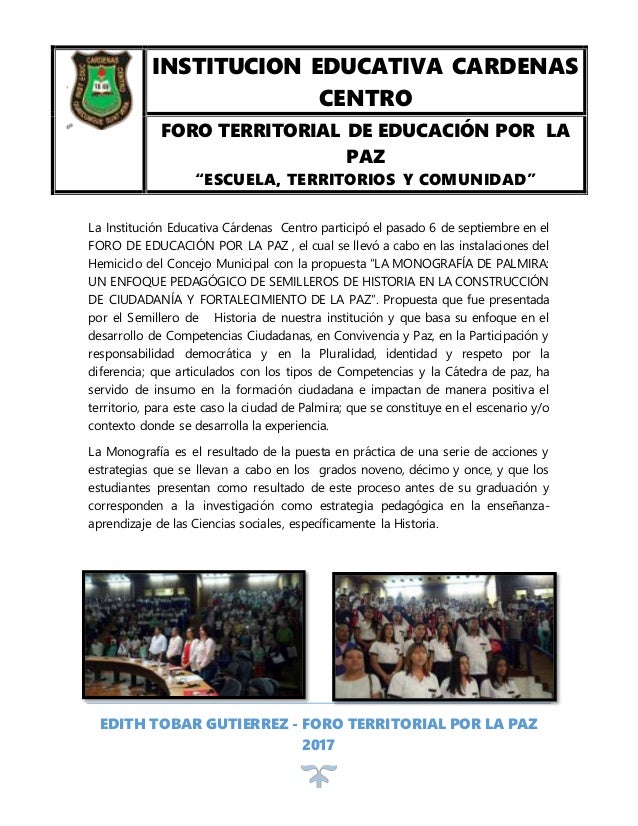 cardenas ad el centro ca foro territorial de educaci 243 n por la paz cardenas ad el centro ca foro territorial de educaci 243 n por la paz