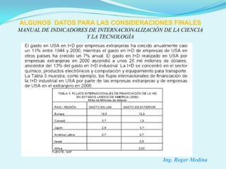 ALGUNOS DATOS PARA LAS CONSIDERACIONES FINALES
MANUAL DE INDICADORES DE INTERNACIONALIZACIÓN DE LA CIENCIA
                     Y LA TECNOLOGÍA




                                              Ing. Roger Medina
 