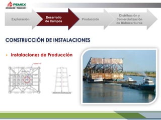 Exploración



Desarrollo
de Campos

Instalaciones de Producción

Producción

Distribución y
Comercialización
de Hidrocarburos

 