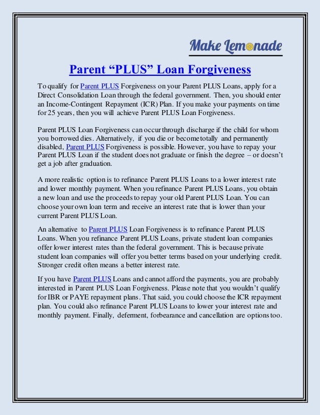 For Parent Plus Forgiveness