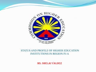  STATUS AND PROFILE OF HIGHER EDUCATIONINSTITUTIONS IN REGION IV-Ams.Shelaivaldez 