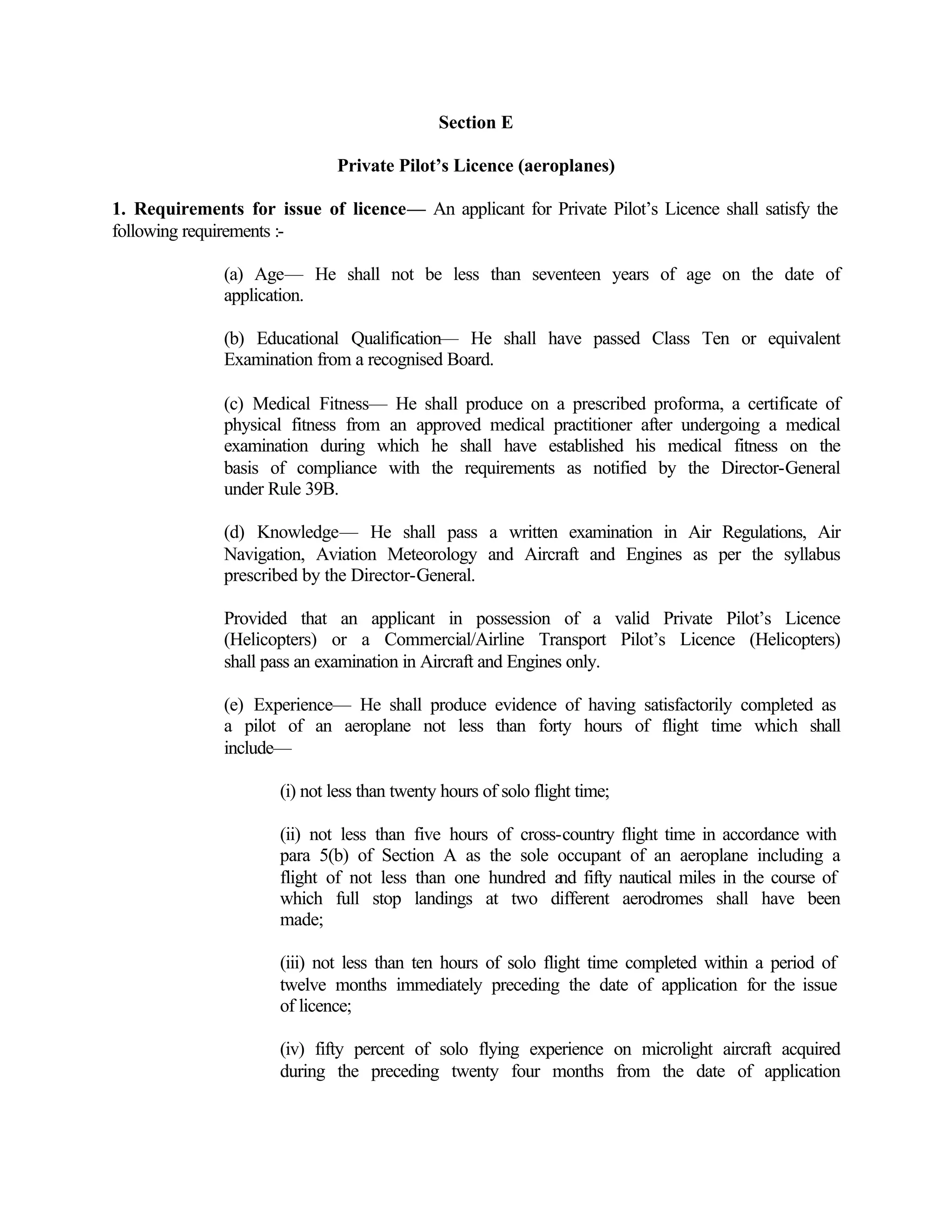 DGCA Guideline for Private Pilot's License DGCA Approved Courses