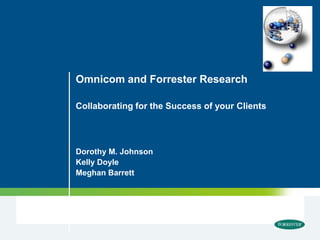 Omnicom and Forrester Research

Collaborating for the Success of your Clients




Dorothy M. Johnson
Kelly Doyle
Meghan Barrett
 