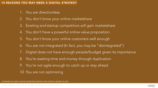 T H E M A K I N G O F A D I G I T A L S T R A T E G Y 
10 REASONS YOU MAY NEED A DIGITAL STRATEGY
1.  You are directionles...