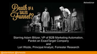 #etwebinar!




                                                   consideration




           Starring Adam Blitzer, VP of B2B Marketing Automation, !
                      Pardot an ExactTarget Company !
                                     and!
              Lori Wizdo, Principal Analyst, Forrester Research!
@adamblitzer @loriwizdo!
 