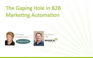 The	
  Gaping	
  Hole	
  in	
  B2B	
  
Marke3ng	
  Automa3on	
  

Lori	
  Wizdo	
  
Principal	
  Analyst	
  

Eric	
  Holm...