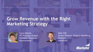 Grow Revenue with the Right
Marketing Strategy
Laura Ramos
VP, Principal Analyst
Forrester Research
@lauraramos
Matt Zilli
Senior Director, Product Marketing
Marketo
@mattzilli
 
