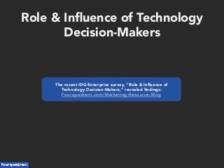 Role & Inﬂuence of Technology
Decision-Makers

The recent IDG Enterprise survey, “Role & Inﬂuence of
Technology Decision-Makers,” revealed ﬁndings:
Fourquadrant.com/Marketing-Resource-Blog
 