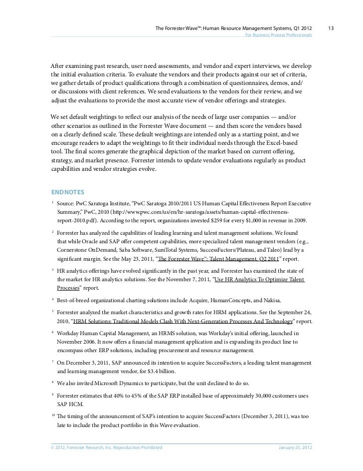 Forrester Wave Human Resource Management Systems Q1 2012