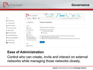 Governance

Ease of Administration
Control who can create, invite and interact on external
networks while managing those networks closely.

 