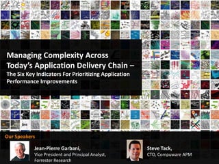 Managing Complexity Across
Today’s Application Delivery Chain –
The Six Key Indicators For Prioritizing Application
Performance Improvements




Our Speakers

           Jean-Pierre Garbani,                       Steve Tack,
           Vice President and Principal Analyst,      CTO, Compuware APM
           Forrester Research
 
