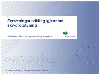 Forretningsutvikling igjennom
sky-prototyping
Software 2014. Intraprenørskap i praksis

Tormod Varhaugvik, Skatteetaten, SKD-IT, Feb 2014

 